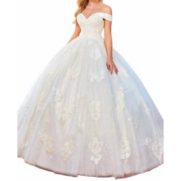 NEW MARY'S BRIDAL off the shoulder wedding gown in ivory - Picture 1 of 2